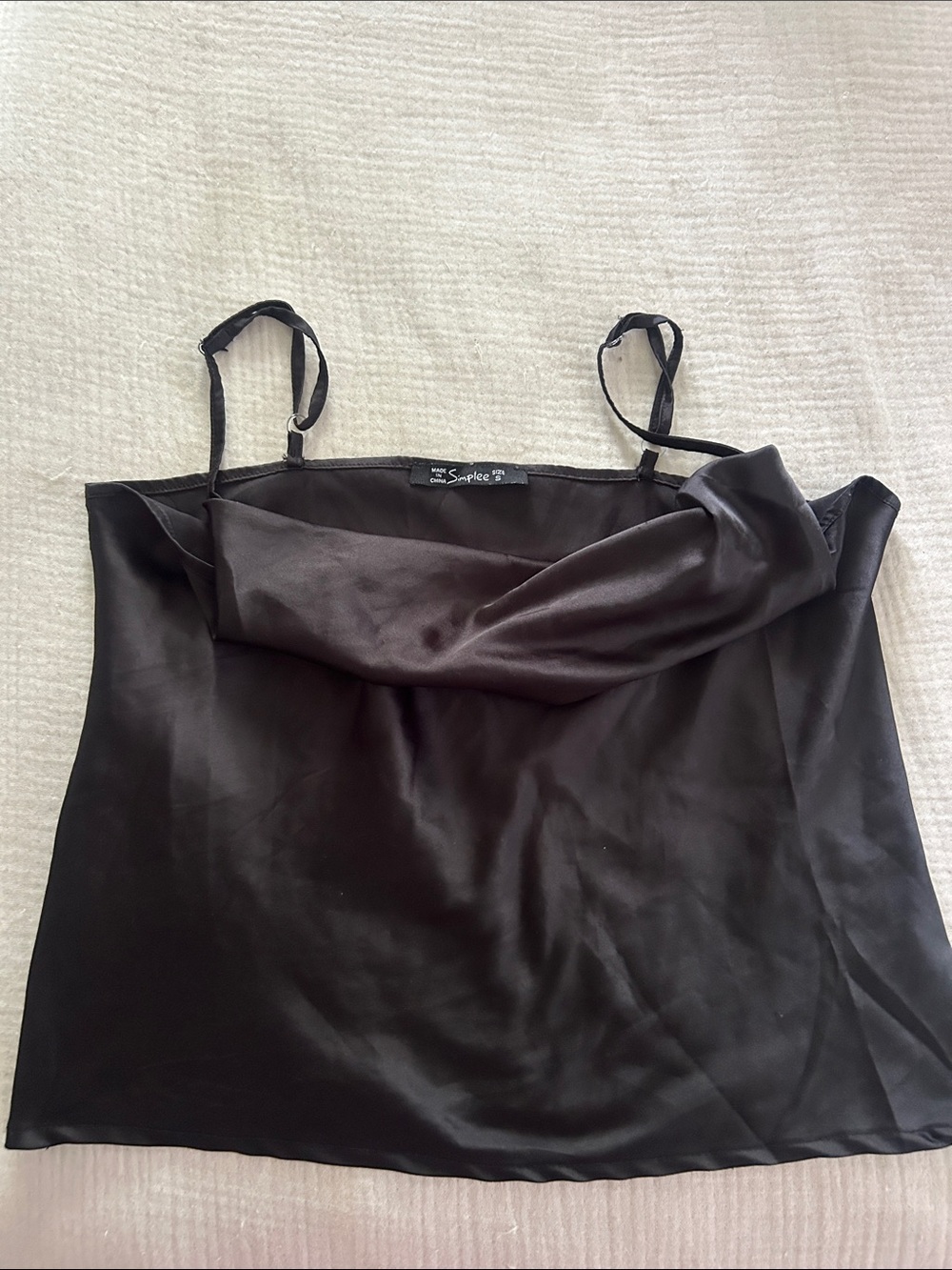 Simple Black Satin Cowl Neck Camisole